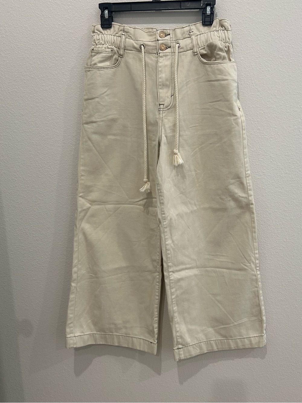 Kensie Cream Wide-Leg Elastic Waist Pants